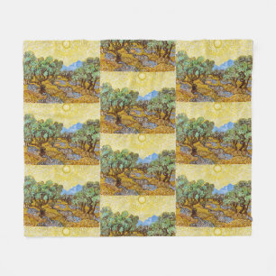 Van Gogh Olijfbomen - Gouden Zon & Lucht Kunst Fleece Deken