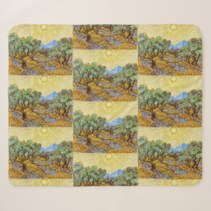 Van Gogh Olijfbomen - Gouden Zon & Lucht Kunst Sherpa Deken