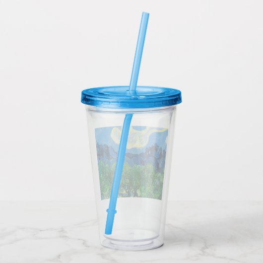Van Gogh Olijfbomen in een bergachtig landschap Acryl Drinkbeker (Achterkant)