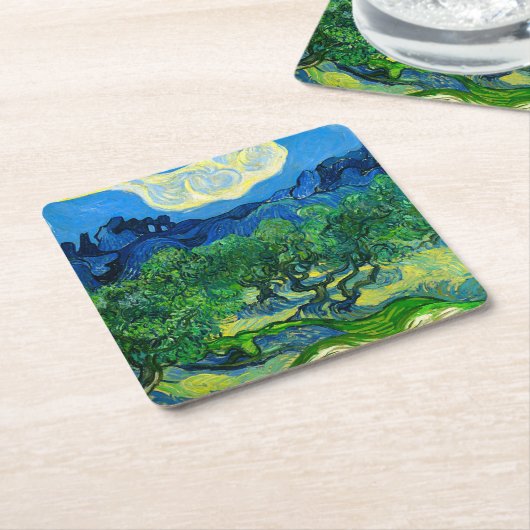 Van Gogh Olijfbomen in een bergachtig landschap Kartonnen Onderzetters (Schuin)