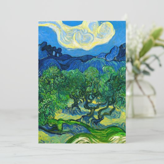 Van Gogh Olijfbomen in een bergachtig landschap Save The Date (Staand voorkant)