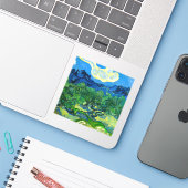 Van Gogh Olijfbomen in een bergachtig landschap Sticker (Laptop met iPhone)