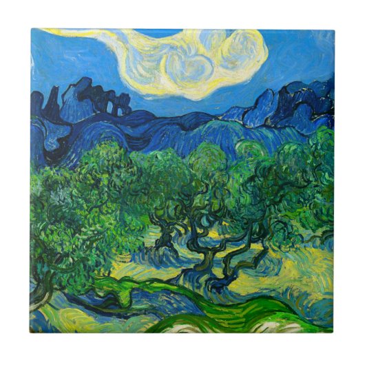 Van Gogh Olijfbomen in een bergachtig landschap Tegeltje (Voorkant)
