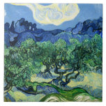 Van Gogh - Olijfbomen met Alpilles in achtergrond Tegeltje<br><div class="desc">Olijfbomen met de Alpilles op de achtergrond,  beroemd schilderij van Vincent van Gogh</div>