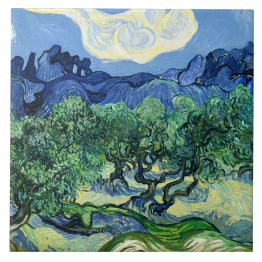Van Gogh - Olijfbomen met Alpilles in achtergrond Tegeltje (Voorkant)