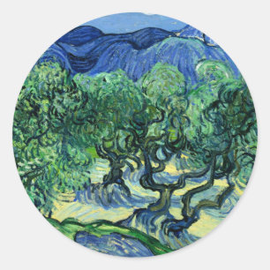 Van Gogh - Olijfbomen met Alpilles, Ronde Sticker