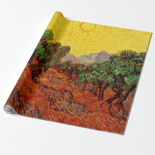 Van Gogh Olijfbomen met gele hemel en zon Cadeaupapier (Uitgerold)