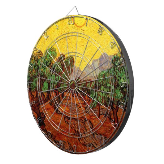 Van Gogh Olijfbomen met gele hemel en zon Dartbord (Voorkant Rechts)