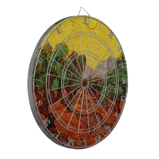 Van Gogh Olijfbomen met gele hemel en zon Dartbord (Voorkant Links)
