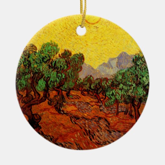 Van Gogh Olijfbomen met gele hemel en zon Keramisch Ornament (Voorkant)