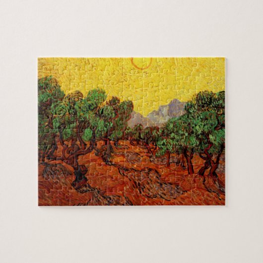 Van Gogh Olijfbomen met gele hemel en zon Legpuzzel (Horizontaal)