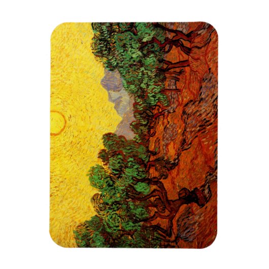 Van Gogh Olijfbomen met gele hemel en zon Magneet (Verticaal)