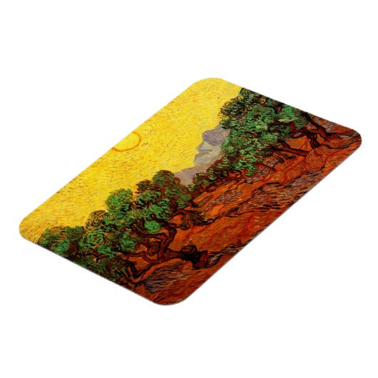 Van Gogh Olijfbomen met gele hemel en zon Magneet (Linkerzijde)