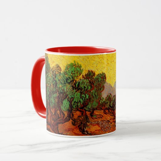 Van Gogh Olijfbomen met gele hemel en zon Mok (Voorkant links)