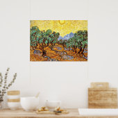 Van Gogh: Olijfbomen met gele hemel en zon Poster (Keuken)