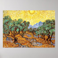 Van Gogh: Olijfbomen met gele hemel en zon