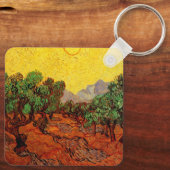Van Gogh Olijfbomen met gele hemel en zon Sleutelhanger (Achterkant)