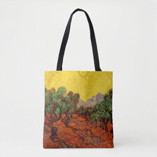 Van Gogh Olijfbomen met gele hemel en zon Tote Bag (Voorkant)