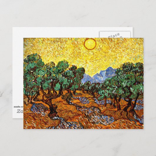 Van Gogh - Olijven met gele hemel en Sun Pos Briefkaart (Voorkant / Achterkant)