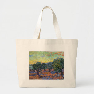 Van Gogh Olive Grove met Oranje Sky Grote Tote Bag