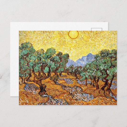 Van Gogh: Olive Trees with Yellow Sky and Sun Briefkaart (Voorkant / Achterkant)