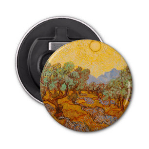Van Gogh Olive Trees Yellow Sun Sky Button Flesopener