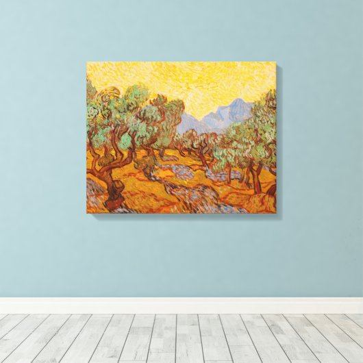 Van Gogh Olive Trees Yellow Sun Sky Canvas Afdruk (Insitu (Houten vloer))