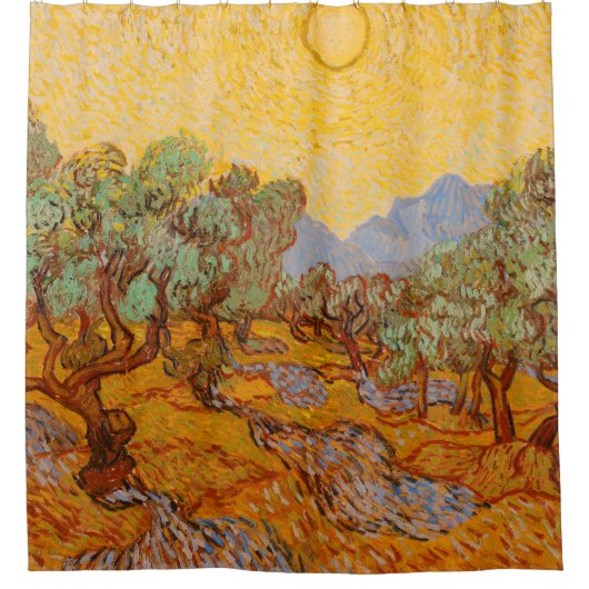 Van Gogh Olive Trees Yellow Sun Sky Douchegordijn (Voorkant)