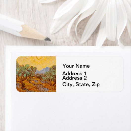 Van Gogh Olive Trees Yellow Sun Sky Etiket (Insitu)