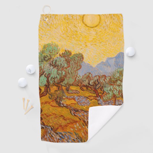 Van Gogh Olive Trees Yellow Sun Sky Golfhanddoek (Insitu)