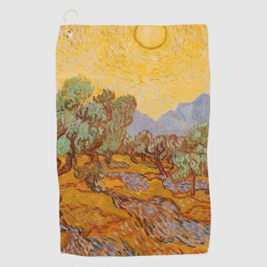 Van Gogh Olive Trees Yellow Sun Sky Golfhanddoek (Voorkant)