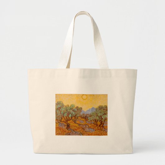 Van Gogh Olive Trees Yellow Sun Sky Grote Tote Bag (Voorkant)