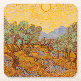 Van Gogh Olive Trees Yellow Sun Sky Kartonnen Onderzetters