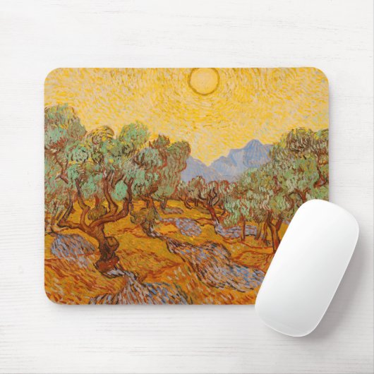 Van Gogh Olive Trees Yellow Sun Sky Muismat (Met muis)