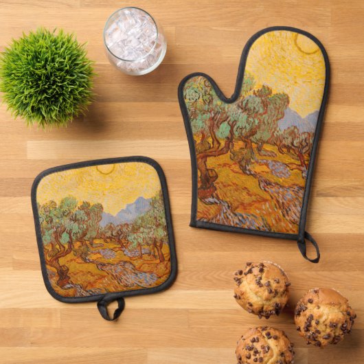 Van Gogh Olive Trees Yellow Sun Sky Ovenwant & Pannenlap Set (Top down)