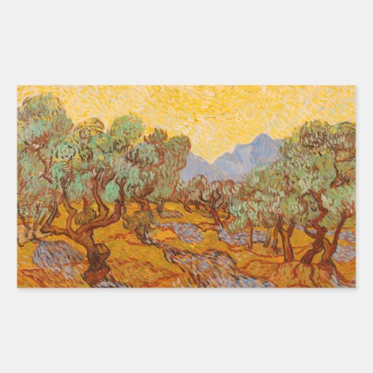 Van Gogh Olive Trees Yellow Sun Sky Rechthoekige Sticker (Voorkant)