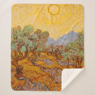 Van Gogh Olive Trees Yellow Sun Sky Sherpa Deken