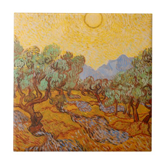 Van Gogh Olive Trees Yellow Sun Sky Tegeltje (Voorkant)