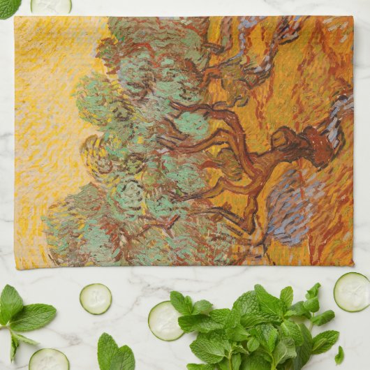 Van Gogh Olive Trees Yellow Sun Sky Theedoek (Gevouwen)