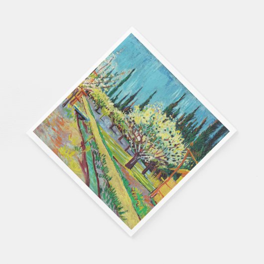 Van Gogh - Orchard geborduurd door Cypresses Servet (Hoek)