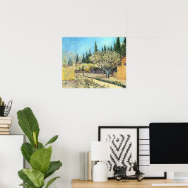Van Gogh Orchard in Blossom, grens door Cypresses Poster