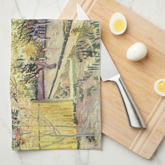 Van Gogh Orchard in Blossom, grens door Cypresses Theedoek (Quarter Fold)