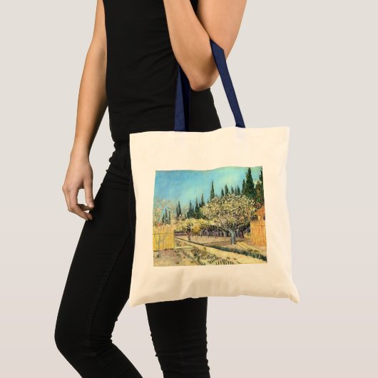 Van Gogh Orchard in Blossom, grens door Cypresses Tote Bag (Voorkant (product))