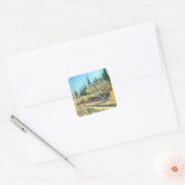 Van Gogh Orchard in Blossom, grens door Cypresses Vierkante Sticker (Envelop)