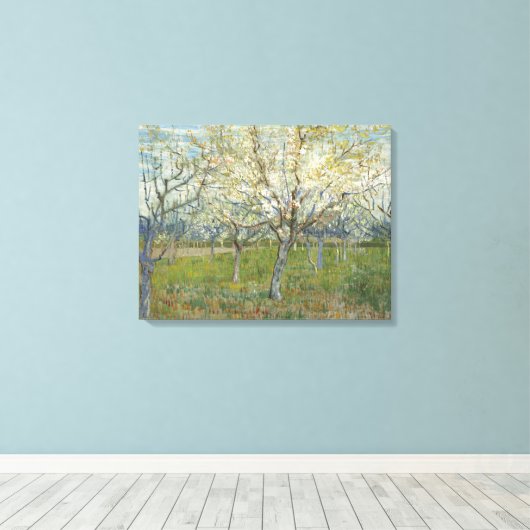 Van Gogh Orchard met bloeiende Abrikozenbomen Canvas Afdruk (Insitu (Houten vloer))