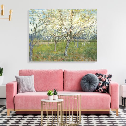 Van Gogh Orchard met bloeiende Abrikozenbomen Canvas Afdruk (Insitu (Woonkamer))
