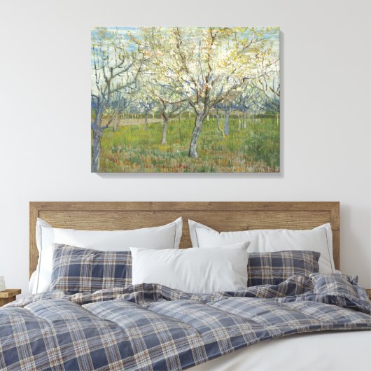 Van Gogh Orchard met bloeiende Abrikozenbomen Canvas Afdruk (Insitu (Slaapkamer))