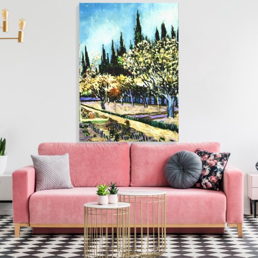Van Gogh - Orchard Omringd door Cypresses Canvas Afdruk (Insitu (Woonkamer))