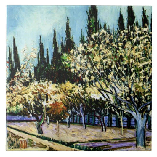 Van Gogh - Orchard Omringd door Cypresses Tegeltje (Voorkant)