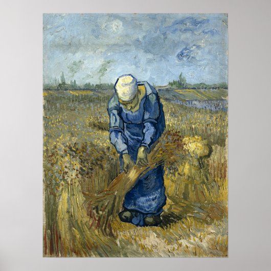 Van Gogh - Peasant Woman Binding Sheaves Poster (Voorkant)